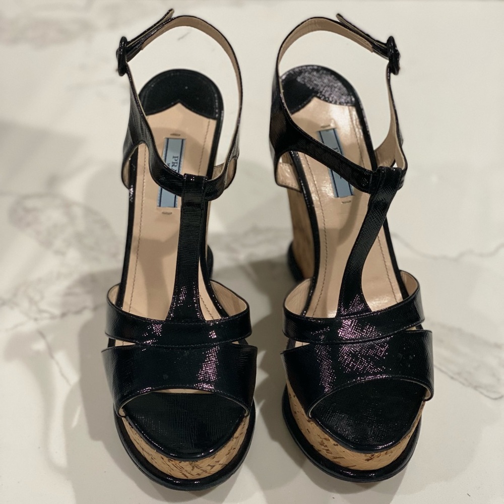 Prada cork wedge black size 41